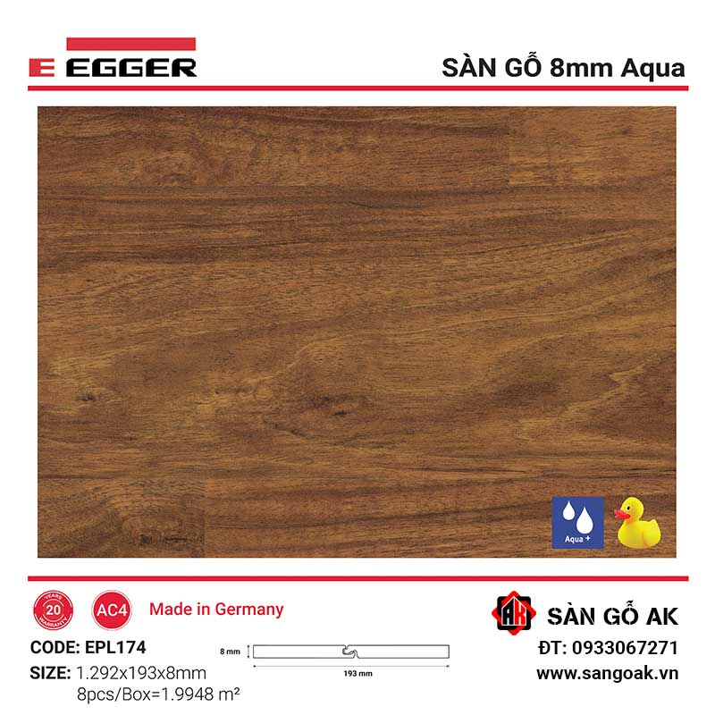 Sàn Gỗ Công Nghiệp Đức Egger Aqua 8mm EPL174